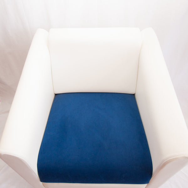 White Leather Blue Suede Lounge Chair