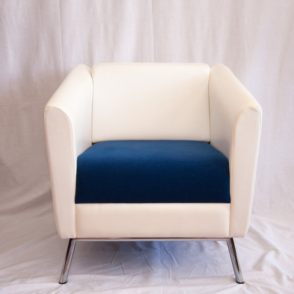White Leather Blue Suede Lounge Chair
